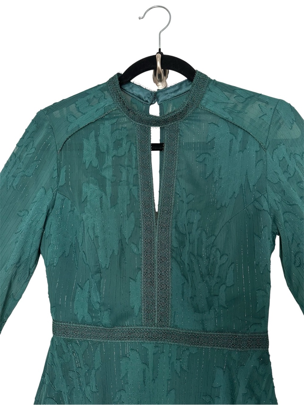 Ever New Emerald Green Floral Mesh Mini Dress Burnout Sheer Skater Fairycore Ren - Picture 3 of 14